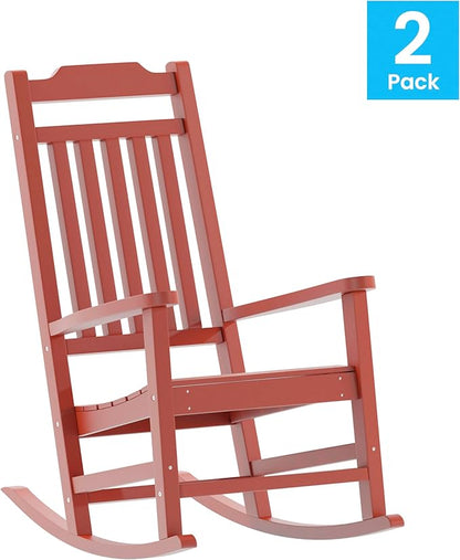 Flash Furniture Set of 2 Winston All-Weather Rocking Chair in Red Faux Wood