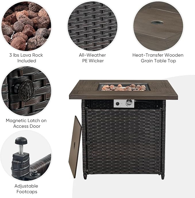 Belord Patio Furniture Set with Fire Pit Table, Outdoor Swivel Rocker Patio Chairs, Wicker Furniture Set Ideal for Porch - Photo 8
