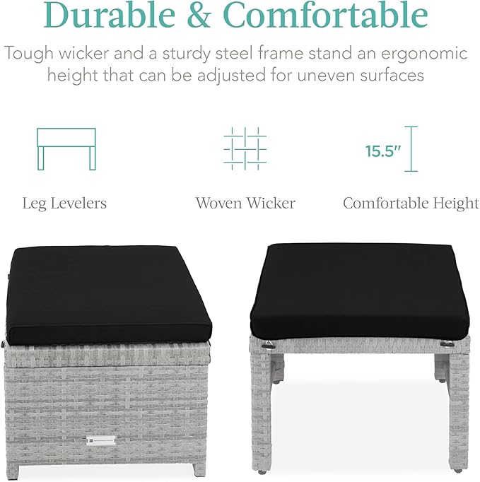 Best Choice Products Set of 2 Wicker Ottomans, Multipurpose Outdoor Furniture for Patio, Backyard, Additional Seating - Photo 3