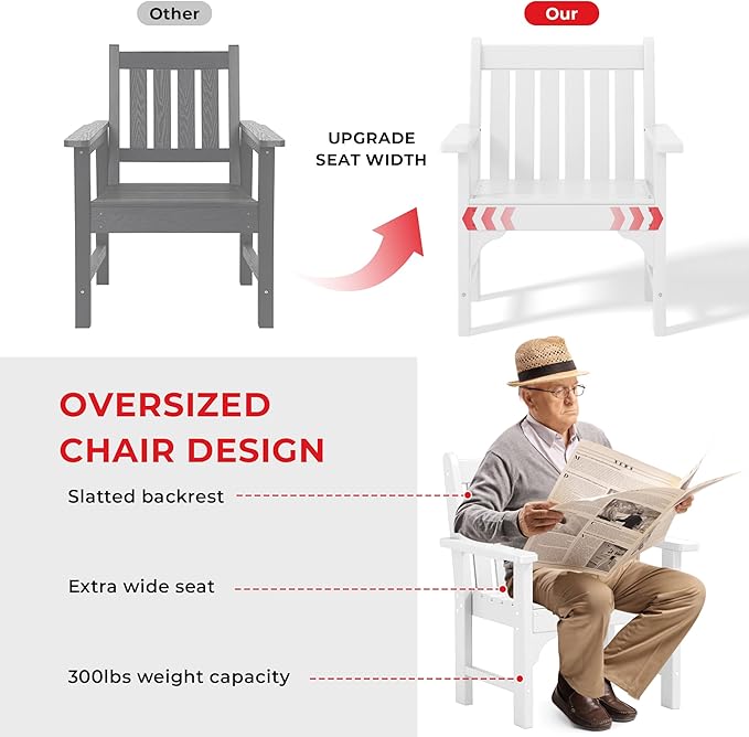 Costaelm Outdoor Dining Chairs with Arms Set of 2, Patio HDPE Garden Dining Table Chair, Poly Lumber Waterproof Restaurant Bistro Farmhouse Chairs for Outside Porch Backyard, White