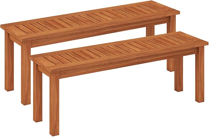 Tangkula Outdoor Wood Bench, 2-Person Backless Patio Garden Bench with Slatted Seat - Photo 1