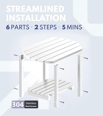 PASAMIC 2-Tier Adirondack Oval Outdoor Side Table, HDPE Small Outdoor Table, Patio End Table for Patio, Backyard, Weather-Resistant (White)