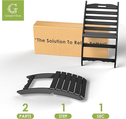GREENVINES Folding-Xavier-Chairs Set of 2 | Wave | Portable Adirondack-Chair | HDPE Plastic | All Weather Fire-Pit Chair | Black | for Beach Outdoor Deck Poolside Garden Patio Porch Fishing