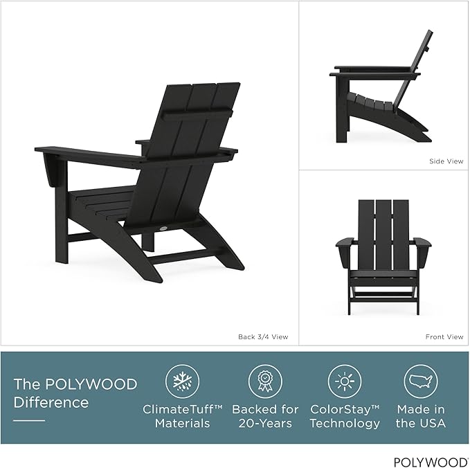 POLYWOOD Modern Adirondack Chair – All-Weather Outdoor Lawn Adirondack Chairs – HDPE, Fade-Resistant & Durable Outdoor Furniture – For Patio, Deck & Fire Pit Chairs – Black
