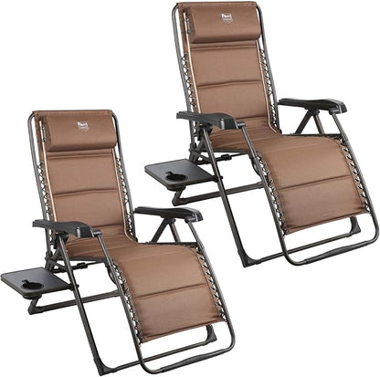 TIMBER RIDGE Aluminum Zero Gravity Chairs, Folding Recliner Chair Padded with Cup Holder and Headrest, Adjustable Lounge Reclining Chair for Outdoor Camping Lawn Patio Indoor, Supports 350lbs, Brown