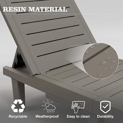 UPDATIO Outdoor Lounge Chair, Resin 5-Position Adjustable Reclining Chaise Lounge, Waterproof Patio Chairs for Pool, Beach, Lawn, and Garden
