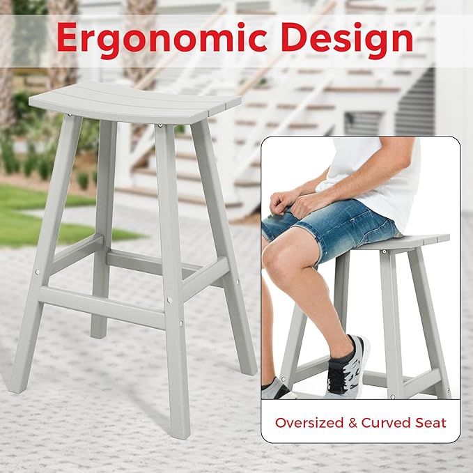 Costaelm All-Weather Bar Stools Set of 2, 29" Height Outdoor Bar Stools, Adirondack Poly Patio Bar Stool for Patio, Deck, Kitchen Counter and Garden, Sand