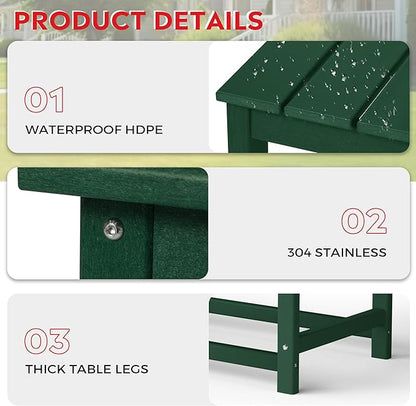 Costaelm Adirondack Conversation Table, HDPE Outdoor Drink Weather Resistant, Outdoor Patio Porch Accent Balcony Table for Pool, Seaside, Backyard, Dark Green
