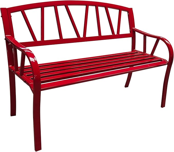 Gardener Select® 4-Foot Contemporary Metal Outdoor Patio Garden Bench, Red