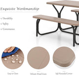 Giantex Picnic Table Bench Set Outdoor Camping All Weather Metal Base Wood-Like Texture Backyard Poolside Dining Party - Photo 5