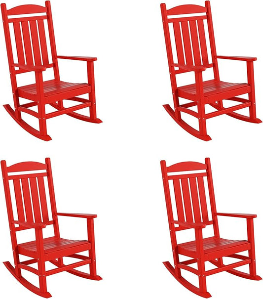 WestinTrends Malibu Malibu Outdoor Patio Poly Classic Porch Rocking Chair (Set of 4), Red