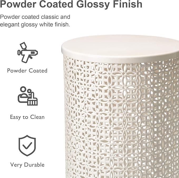 Glitzhome Outdoor Side Table Set of 2, Decorative Garden Stool for Patio, Heavy Duty Metal Frame Accent Table Modern End Table, Cream White | Indoor Outdoor, Heavy Duty, Accent Table, Modern End Table