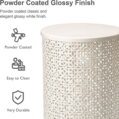 Glitzhome Outdoor Side Table Set of 2, Decorative Garden Stool for Patio, Heavy Duty Metal Frame Accent Table Modern End Table, Cream White | Indoor Outdoor, Heavy Duty, Accent Table, Modern End Table