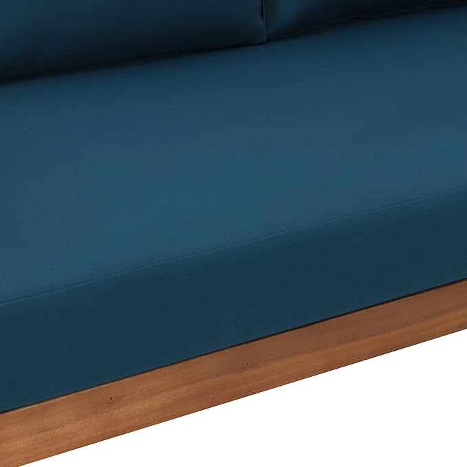 Claremont Outdoor 3 Seater Daybed with Cushions - Acacia Wood - Teak/Dark Teal - Photo 7