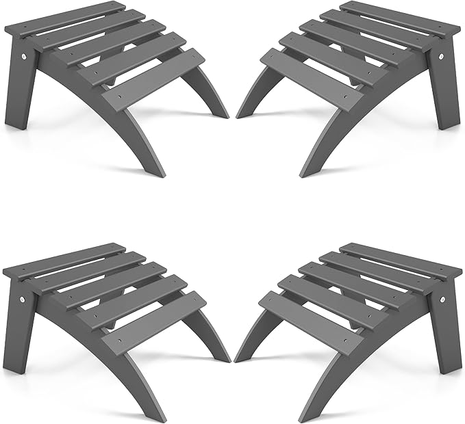 FOOWIN Folding Adirondack Ottoman Set of 4, HDPE All Weather Adirondack Footrests, Ottoman for Adirondack Chair,Patio Footstool for Outside Easy Storage,for Patio, Backyard, Porch, Garden, Grey