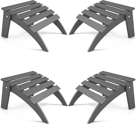 FOOWIN Folding Adirondack Ottoman Set of 4, HDPE All Weather Adirondack Footrests, Ottoman for Adirondack Chair,Patio Footstool for Outside Easy Storage,for Patio, Backyard, Porch, Garden, Grey