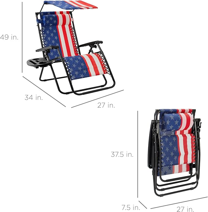 Best Choice Products Folding Zero Gravity Outdoor Recliner Patio Lounge Chair w/Adjustable Canopy Shade, Headrest - Photo 3