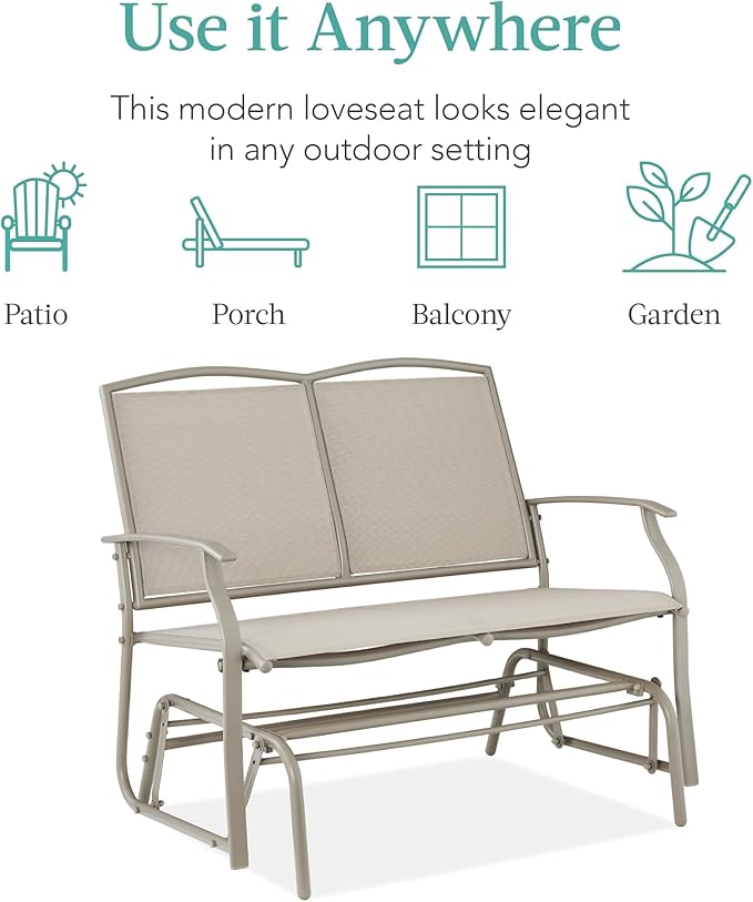 Best Choice Products 2-Person Outdoor Patio Swing Glider Steel Bench Loveseat Rocker for Deck, Porch w/Textilene Fabric - Photo 7