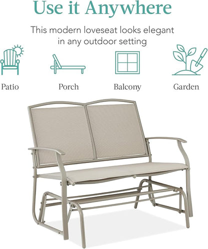 Best Choice Products 2-Person Outdoor Patio Swing Glider Steel Bench Loveseat Rocker for Deck, Porch w/Textilene Fabric, Steel Frame - Taupe