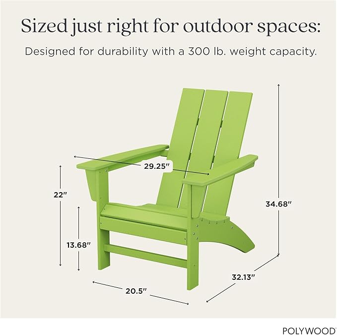 POLYWOOD Modern Adirondack Chair – All-Weather Outdoor Lawn Adirondack Chairs – HDPE, Fade-Resistant & Durable Outdoor Furniture – For Patio, Deck & Fire Pit Chairs – Lime