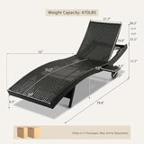 Set of 4 Dark Brown Outdoor Chaise Lounge Chairs, Wicker Patio Lounge Chairs with Adjustable Backrest and Wheels - Photo 3