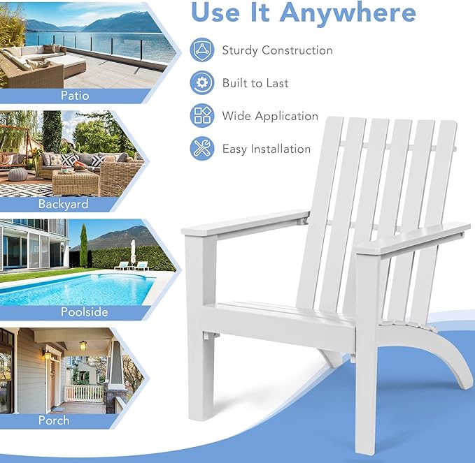 Giantex Adirondack Chair Set of 2 Acacia Wood Outdoor Chairs, 350 lbs Weight Capacity, Weather Resistant Campfire Chairs for Lawn Seating, Garden, Poolside, Balcony, Patio Lounger, Black, White