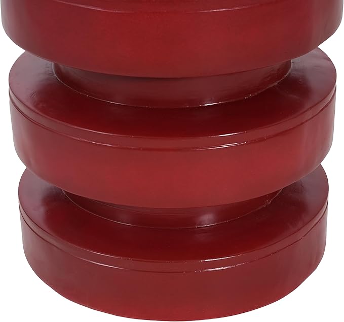 Christopher Knight Home Jeru Lightweight Concrete Round Coffee Table, Indoor and Outdoor Side Table for Living Room, MGO Small Side Table, 3-Tier Design, No Assembly Needed, Red
