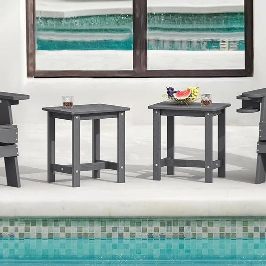 LUE BONA Outdoor Side Table Set of 2, HDPS Small Outdoor Table, Adirondack Side Table, Outside End Table for Patio, Deck, Pool, Weather Resistant/Easy Maintenance, Dark Gray