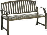 46" Outdoor Garden Bench, Metal Bench, Wood Look Slatted Frame Furniture for Patio, Park, Porch, Lawn, Yard, Deck, Black - Photo 1