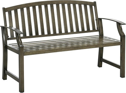 46" Outdoor Garden Bench, Metal Bench, Wood Look Slatted Frame Furniture for Patio, Park, Porch, Lawn, Yard, Deck, Black