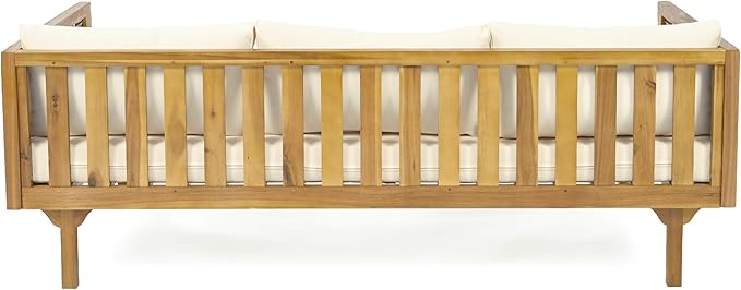 Merax Outdoor Acacia Wood Conversation Set - Patio 3-Seat Loveseat Sofa w/Coushion and Round Coffee Table for Backyard - Photo 6