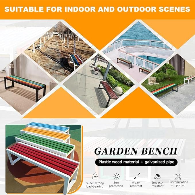 Park Bench All-Weather Outdoor Benches Metal Frame Wooden Seating Garden Bench 860 lbs Capacity 2-3 Person Chair Furniture for Patio, Balconies, Lawn, Yard, Schools(White,70.8inch)