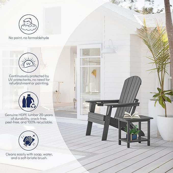 Plawdlik Folding Adirondack Chair, SGS Tested, Wooden Textured with Cup Holder - Photo 5