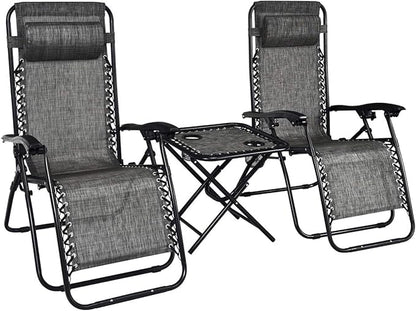 S AFSTAR Zero Gravity Chairs Set of 2, 3 PCS Folding Zero Gravity Lawn Chair Set with Side Table Cup Holders & Adjustable Headrest, Reclining Patio Chairs, Zero Gravity Lounger for Patio Poolside