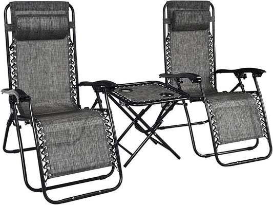 S AFSTAR Zero Gravity Chairs Set of 2, 3 PCS Folding Zero Gravity Lawn Chair Set with Side Table Cup Holders & Adjustable Headrest, Reclining Patio Chairs, Zero Gravity Lounger for Patio Poolside