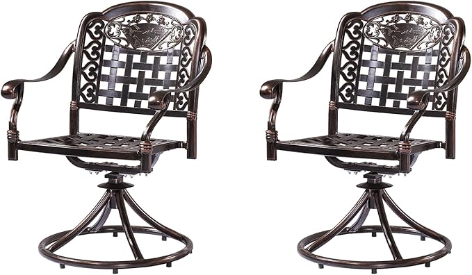 Outdoor Dining Chair Cast Aluminum Patio Chairs Set of 2 All-Weather Patio Dining Chair with Adjustable Feet for Backyard Garden (Landscape Swivel Chair)