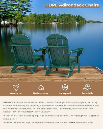 BRIOPAWS Folding-Adirondack-Chairs Set of 2 | HDPE | Fire Pit Chair | Cup Holder | Weather Resistance | Forest | for Outdoor Backyard Deck Patio