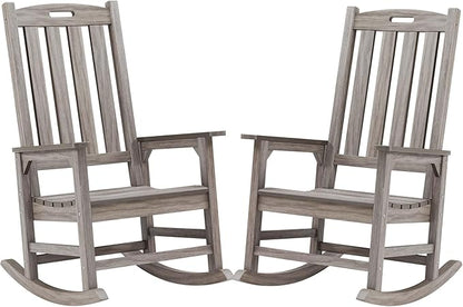 Psilvam Outdoor Rocking Chair Set of 2, Poly Lumber Oversized Rocking Chair with 21" Wide Seat and 32" Tall Backrest, Pre-Assembled with Most Components for Effortless Installation(Light Gray)