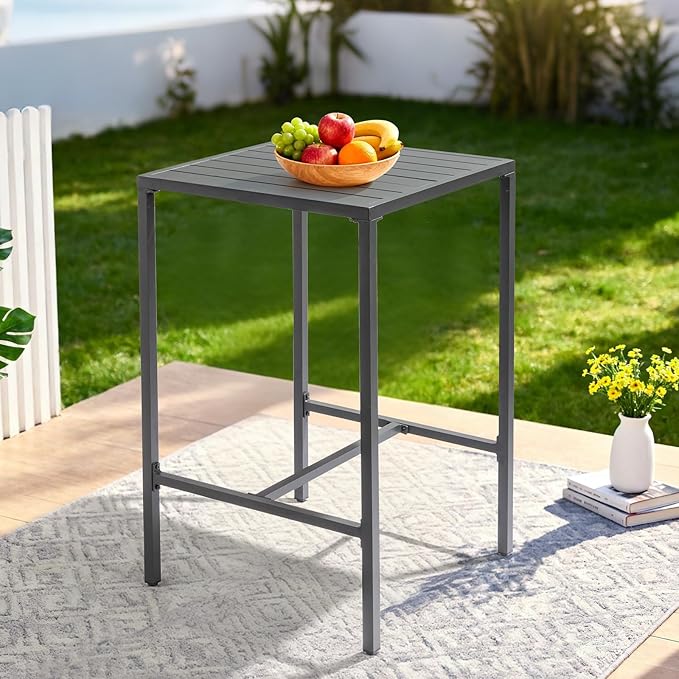 VINGLI 27 Inch Outdoor Bar Table, All-Weather Aluminum Patio Balcony Pub Table for Pool, Blacony, Yard (Gray) - Photo 7