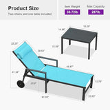 PURPLE LEAF Patio Lounge Chair Set of 3 Outdoor Chaise Lounger Aluminum Frame with Armrest Side Table and Wheels for - Photo 9