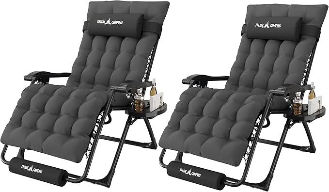 Amopatio Oversized Zero Gravity Chair, 29in Reclining Camping Lounge Chair Upgraded Lock and Footrest, Folding Patio Recliner with Cup Holder, Removable Cushion & Headrest