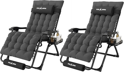 Amopatio Oversized Zero Gravity Chair, 29in Reclining Camping Lounge Chair Upgraded Lock and Footrest, Folding Patio Recliner with Cup Holder, Removable Cushion & Headrest