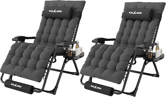 Amopatio Oversized Zero Gravity Chair, 29in Reclining Camping Lounge Chair Upgraded Lock and Footrest, Folding Patio Recliner with Cup Holder, Removable Cushion & Headrest