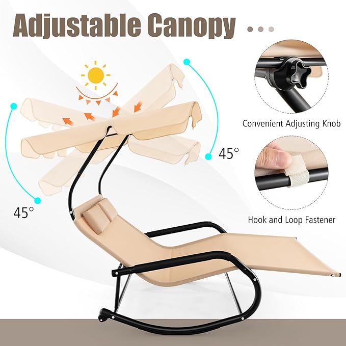 Tangkula 2 Person Lounge Chair with Adjustable Canopy, Outdoor Chaise Lounge with 2 Detachable Pillows and Wheels - Photo 6