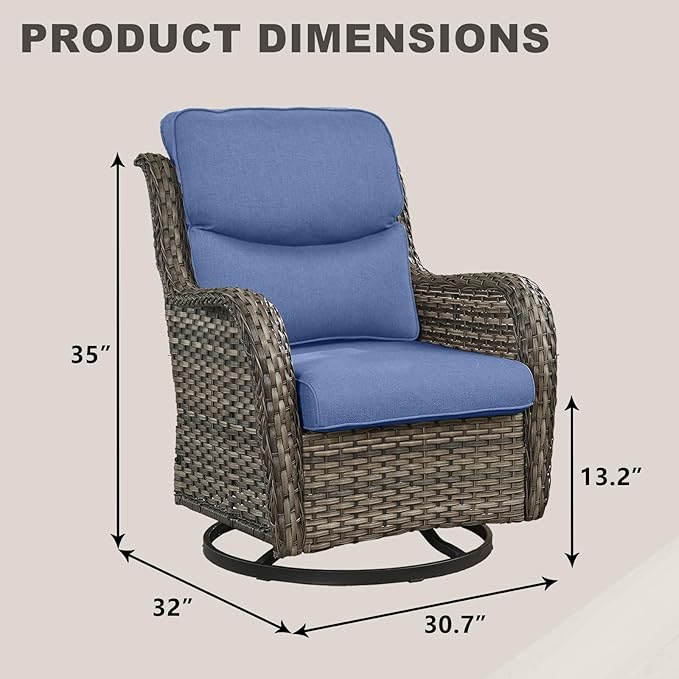 Rilyson Wicker Rocking Chair Swivel Chairs - Rocker Patio Chairs Set of 2 Rattan Rocking Chair for Outdoor Porch Deck Garden Backyard (Mixed Grey/Blue/Smile)