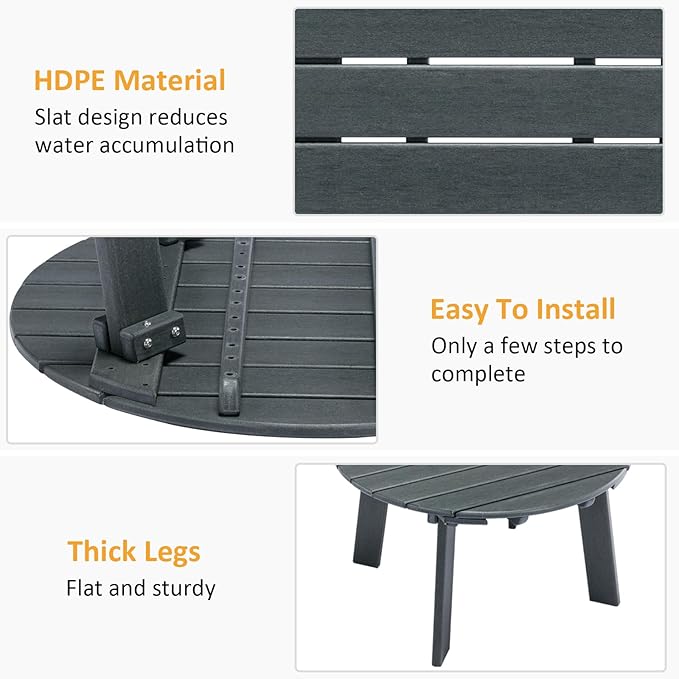 Outdoor Round Coffee Table, Adirondack Patio Coffee Table, Outdoor Large Side Table for Balcony Lawn (Grey)