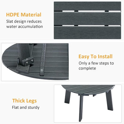 Outdoor Round Coffee Table, Adirondack Patio Coffee Table, Outdoor Large Side Table for Balcony Lawn (Grey)