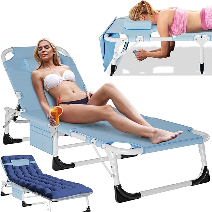 Slsy Folding Lounge Chairs Outdoor, Adjustable Sleeping Cot Chair - Photo 1