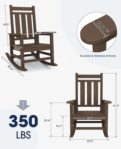 KINGYES Oversized Outdoor Rocking Chair Set of 2, All-Weather Patio Rocking Chairs for Porch, HDPE Outdoor Patio Rockers with High Back & Wide Seat for Garden, Lawn, Coffee