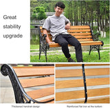 Garden Bench, Cast Iron Metal Frame Patio Park Bench, Wrought Iron Bench with Backrest and Armrests - Photo 3